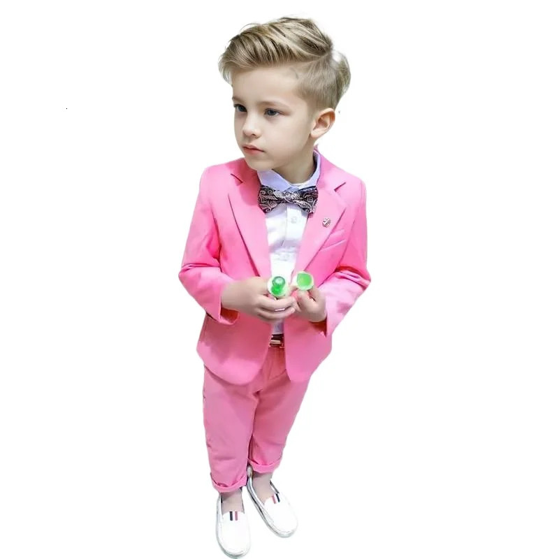 Childrens Spring Pink Dress Suits Boys Host Performance Birthday Party Pography Costume Kids Jacket Pants 2pcs Outfit 250219