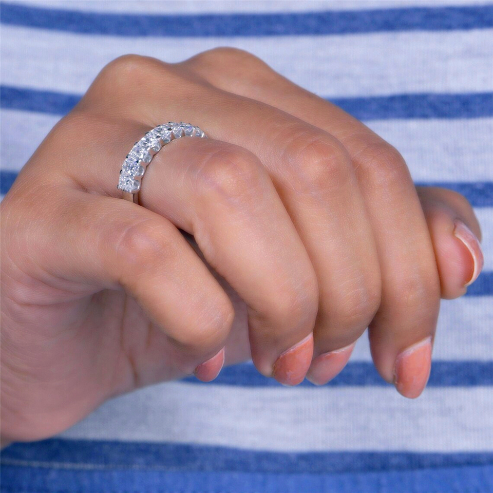 Jewelry 18K White Real Gold Radiant Cut CVD HPHT Lab Diamond Eternity Band Ring Stackable Wedding Band For Women Au750 Real Gold Ring
