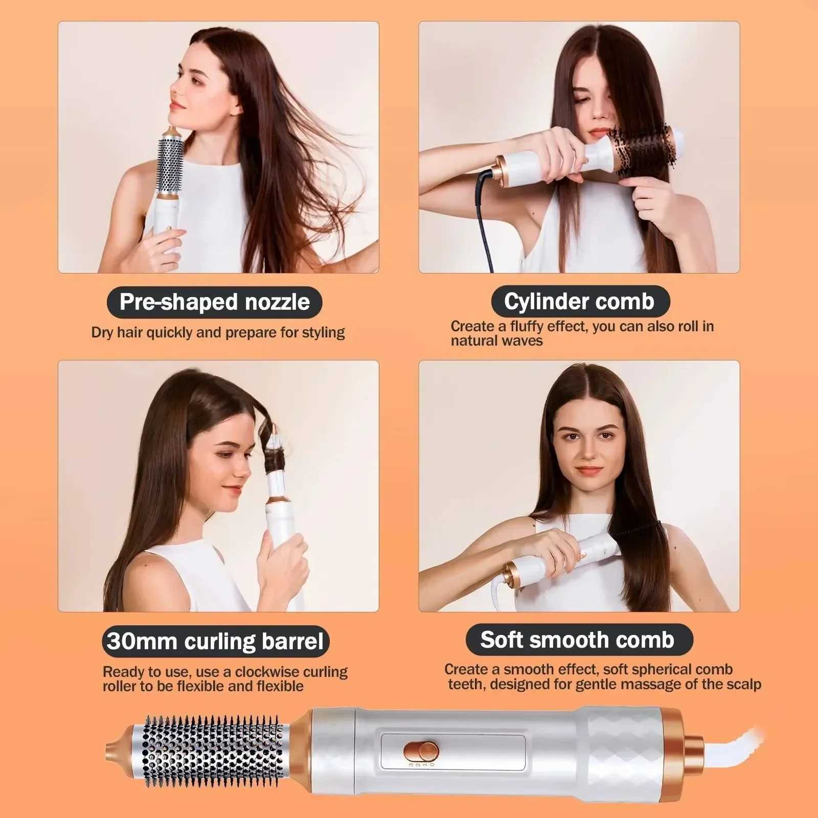 5 in Hair Dryer Brush Detachable Blow Dryer Electric Thermal Brush Air Curler Wand Comb Ionic Hot Air Brush Hair Styling Tool W250220