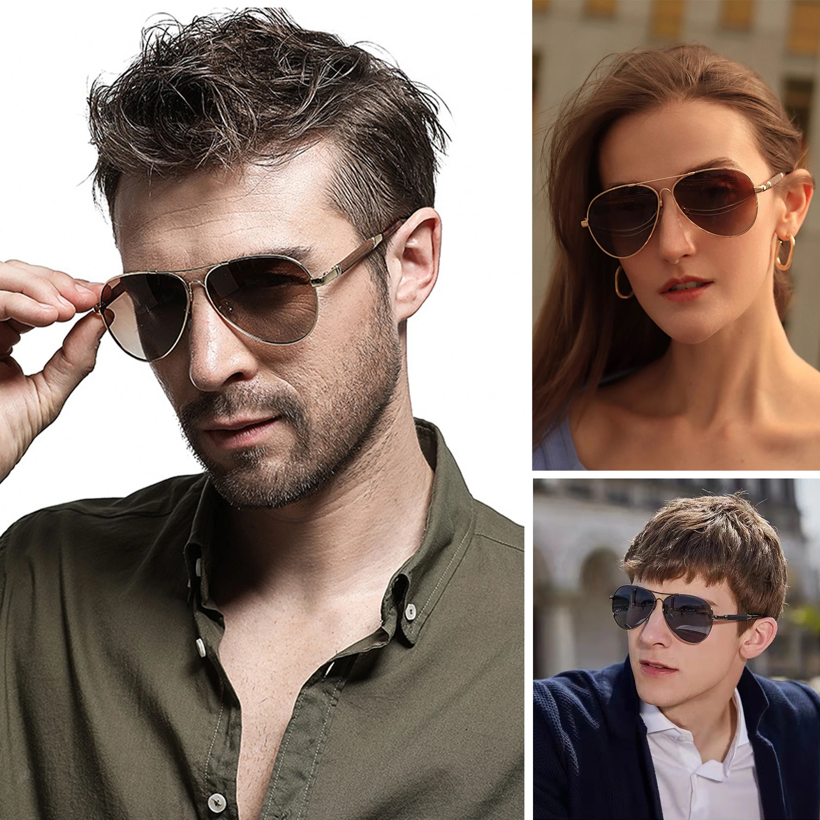 CLLOIO Alloy Sunglasses Polarized Mens Sun Glasses Women Fashion Pilot Gradient Eyewear Pochromic Oculos De Sol 250214