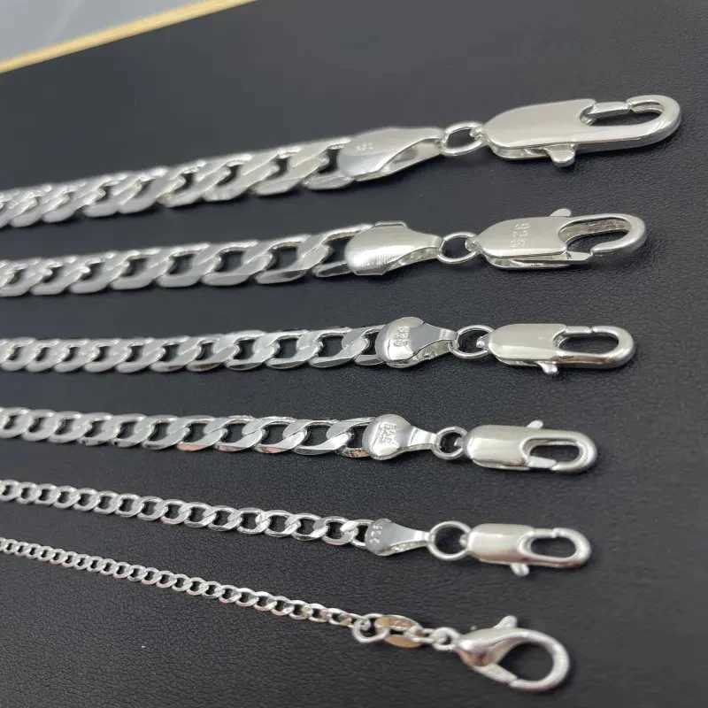 Mens 925 sterling silver necklace 2/4/6/8/10/12MM 40-75cm face chain necklace lobster buckle mens engagement jewelry giftXJ250322