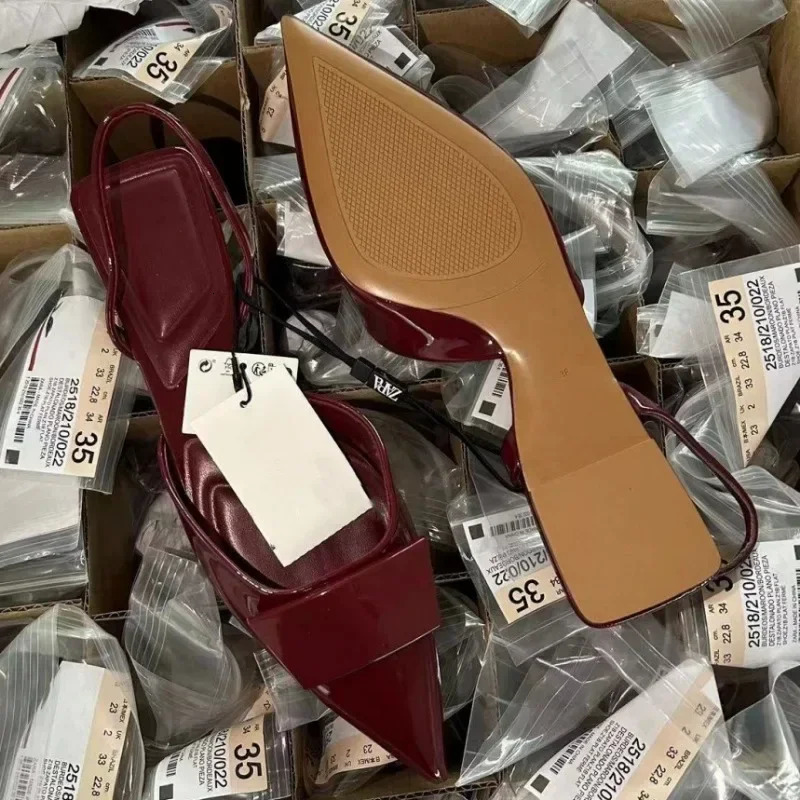 Summer Flat Sandals For Women Chic N Sexy Pointed Toe Casual Back Strap Shallow Slingback Mules Shoes Wine Office Footwear 250218X