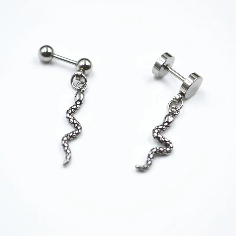 Lot50pcs Body Perforated Jewelry - Full Stainless Steel Serpentine Earcup Ring Fastener EMO Round Earrings Mens/Womens Earrings/Earrings 250220