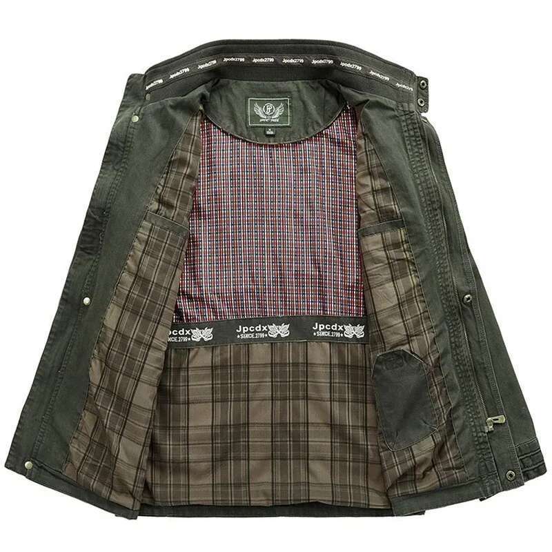 Men's Multi-Pocket Military Jacket, Casual Coat, Cotton, Large Size 7XL 8XL, Spring Autumn