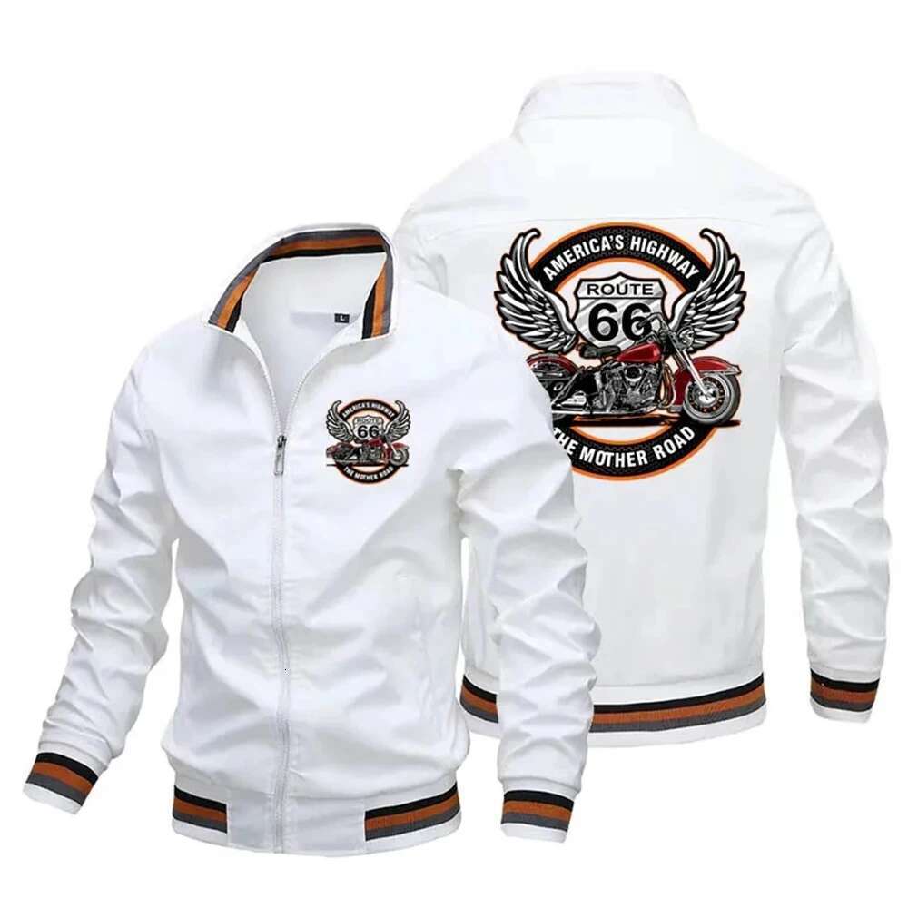 Retro printed motorcycle Route 66 driver jacket for men, red, street fashion, riding, race windshield