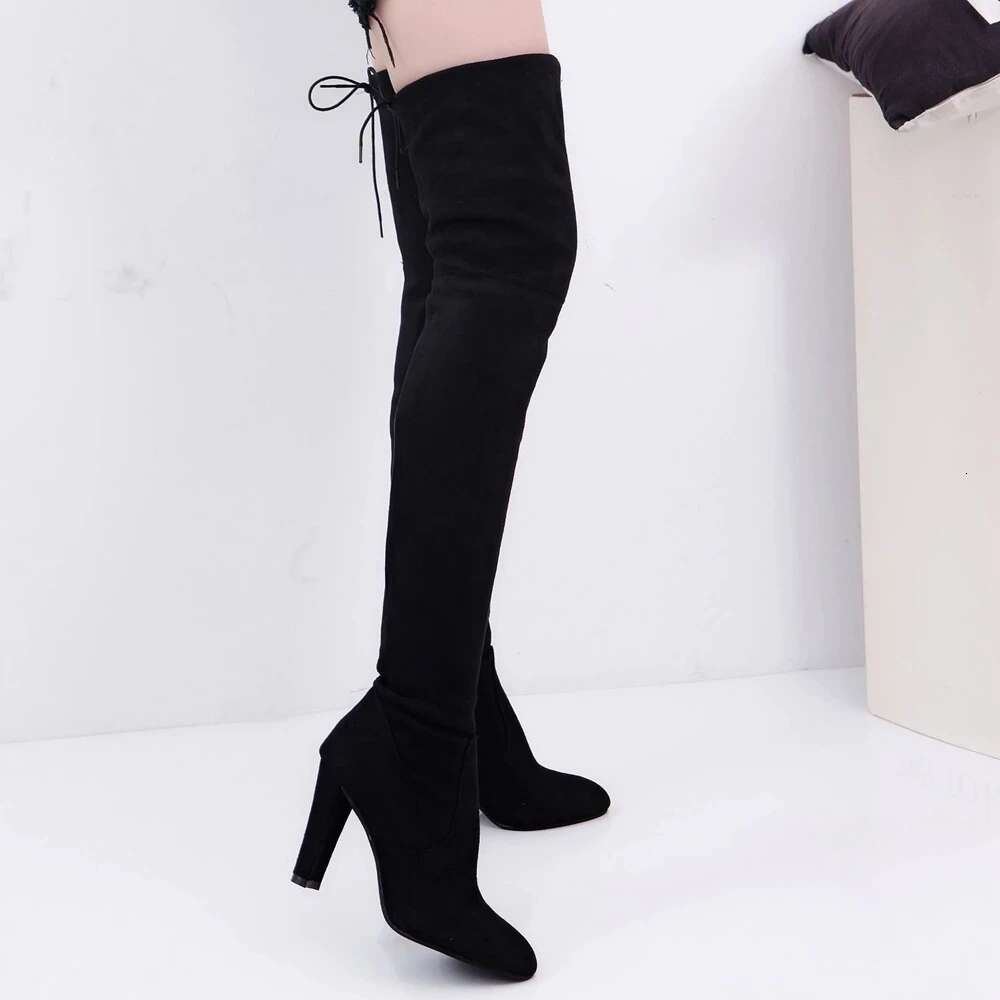 SH Fashion Over The Knee Women Stretch Fabrics High Heel Slip On Shoes Pointed Toe Woman Long Boots Plus Size 34-43 Sb202