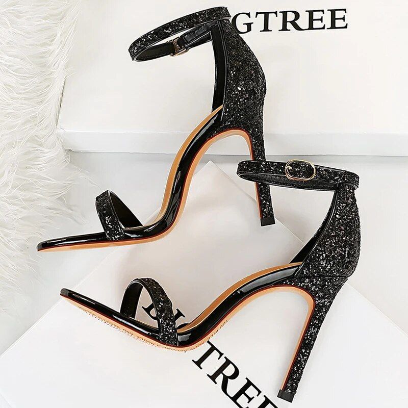 Sexy High Pumps Sparkle Sequins Stiletto 10 Cm Party Shoes Heels Summer Women Sandals New