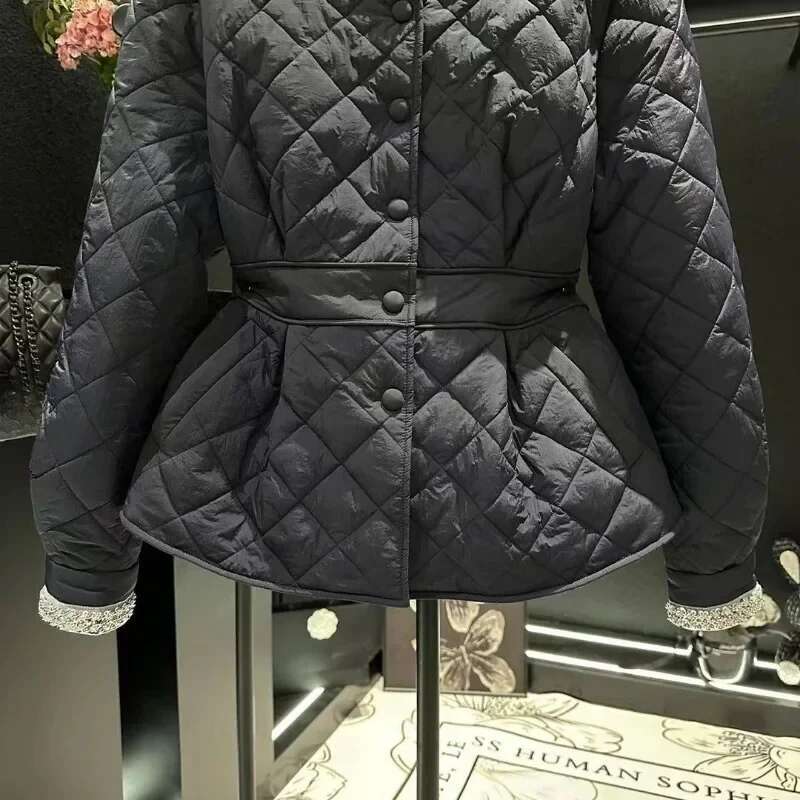 OCEANLOVE Sequins Autumn Winter Jackets Women Black Korean Fashion Parkas Elegant Vintage Sweet Chaqueta Mujer