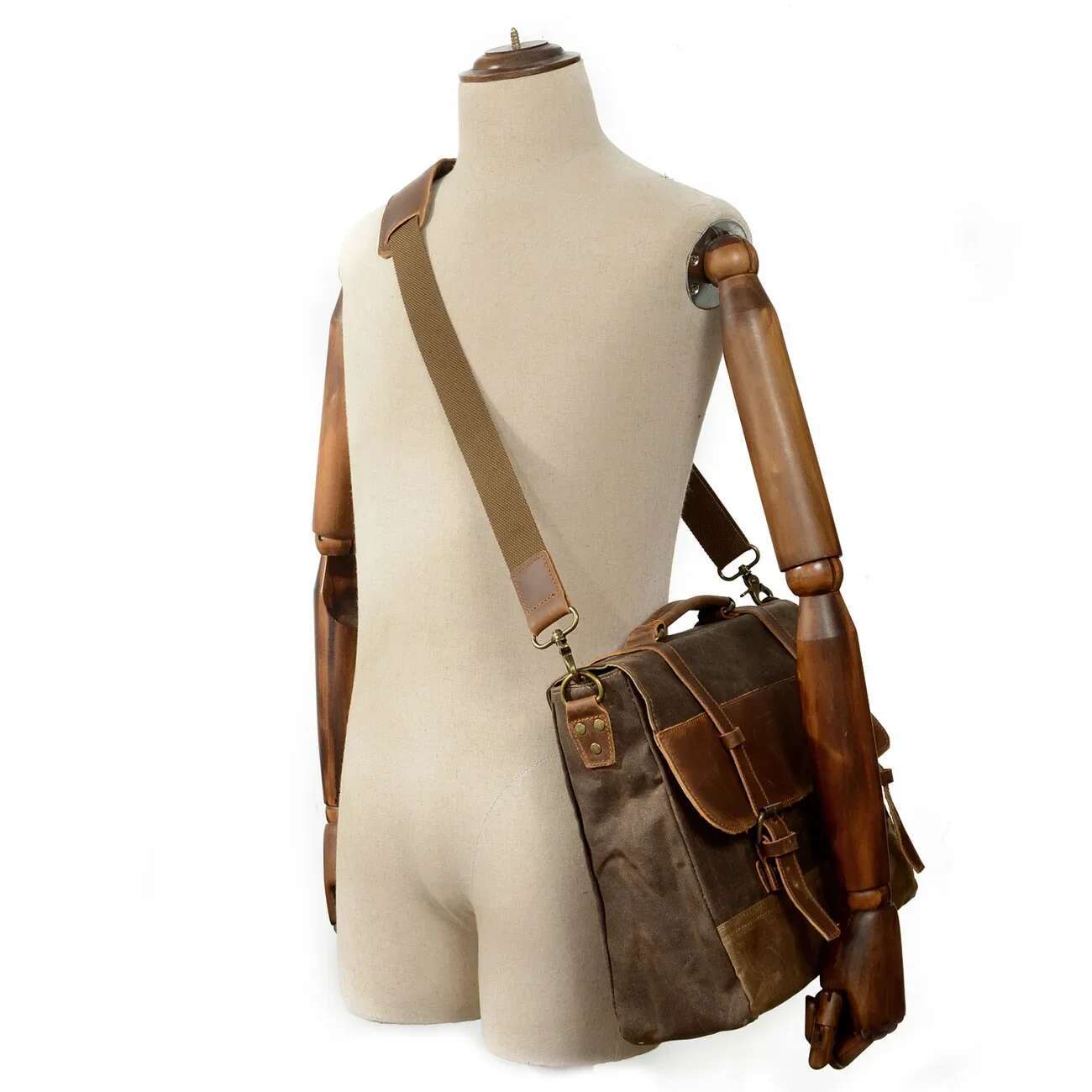 New Waterproof Oil Wax Canvas With Leather Briefcase Retro Business Men's Shoulder Messenger Portable Patchwork Bag