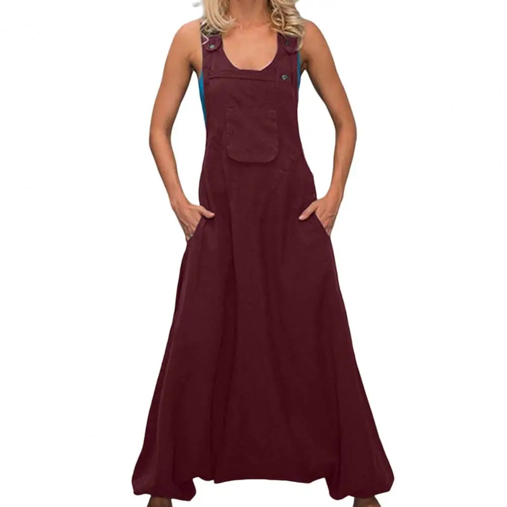 Womens Halter Jumpsuit Sleeveless Harem Pants Side Pocket Loose Workwear Long Jumpsuits Casual Cloth Female Vintage Rompers 250220