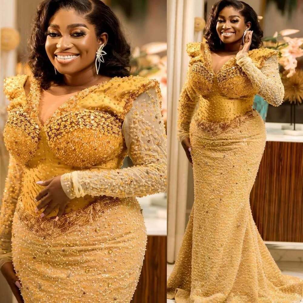 Custom 2025 Gold Illusion Mermaid Ball Gowns Crystals Beaded Sequins Evening Formal Party Birthday prom Dresses
