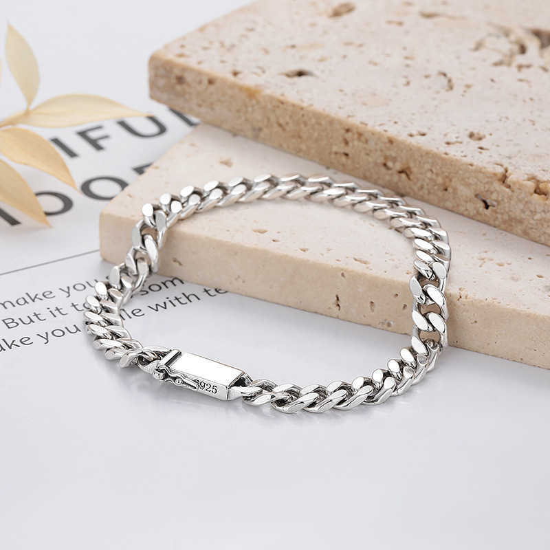 Charm Bracelets Yun Chao Xuan S925 pure silver Japanese and Korean style simple Cuban hip-hop men and women can wear versatile fashion bracelet H25220