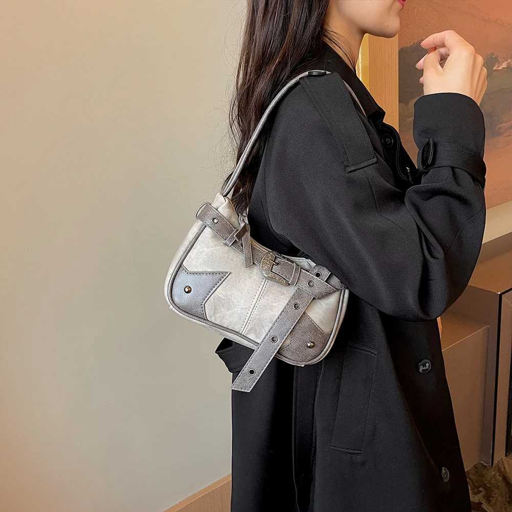 Women Vintage Underarm Bag Zipper Closure Belt Patchwork Armpit Bag Large Capacity Fashion Shoulder Bag for Outdoor Travel Y250218