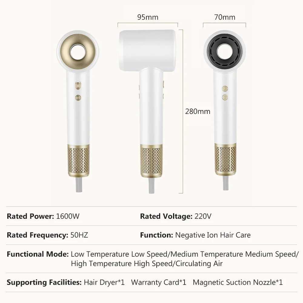 Negative Ion High-Speed Hair 600W 220V Dryer Professional Hair Dryer Low Noise LED Lights Temperature Display Fast Drying Tools W250220