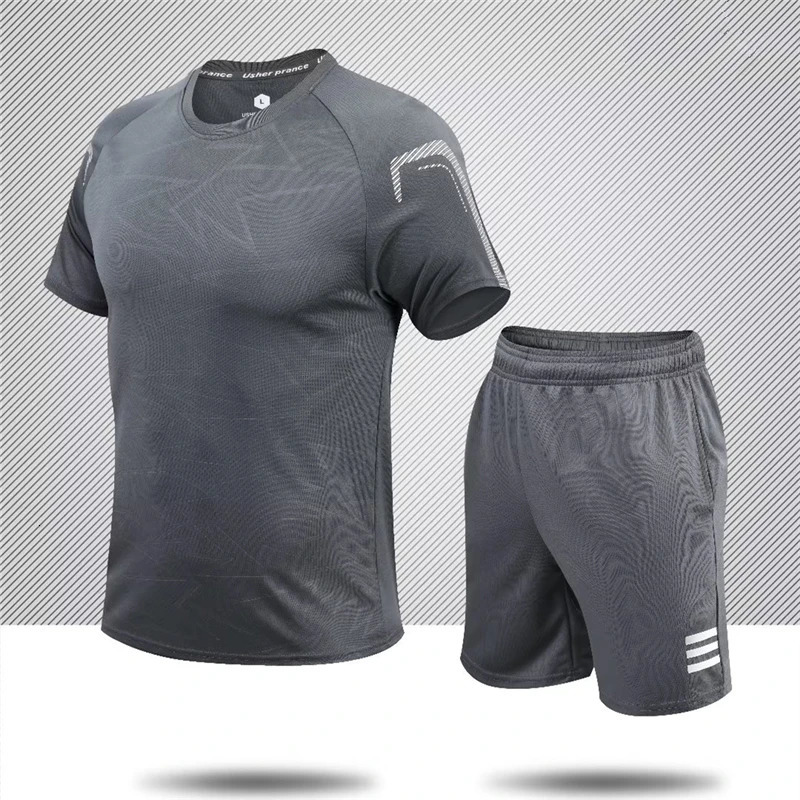 Quick drying mens short sleeved running sportswear sports training set fitness suit 250220