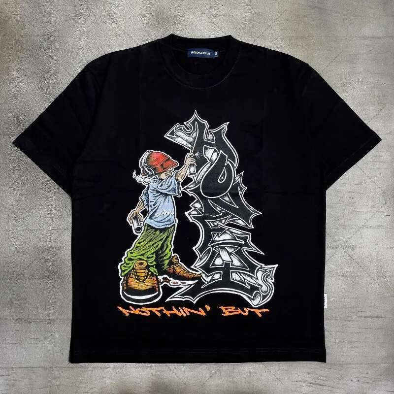Street hip-hop skateboarding youth casual pattern loose T-shirt men's Y2K Harajuku retro fashion multifunctional shirt women's top
