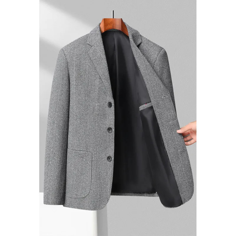 Spring and Autumn Herringbone Wool Long-sleeved Suit Four Colors Exploded Three-grain Single-breasted Suit Men 250220