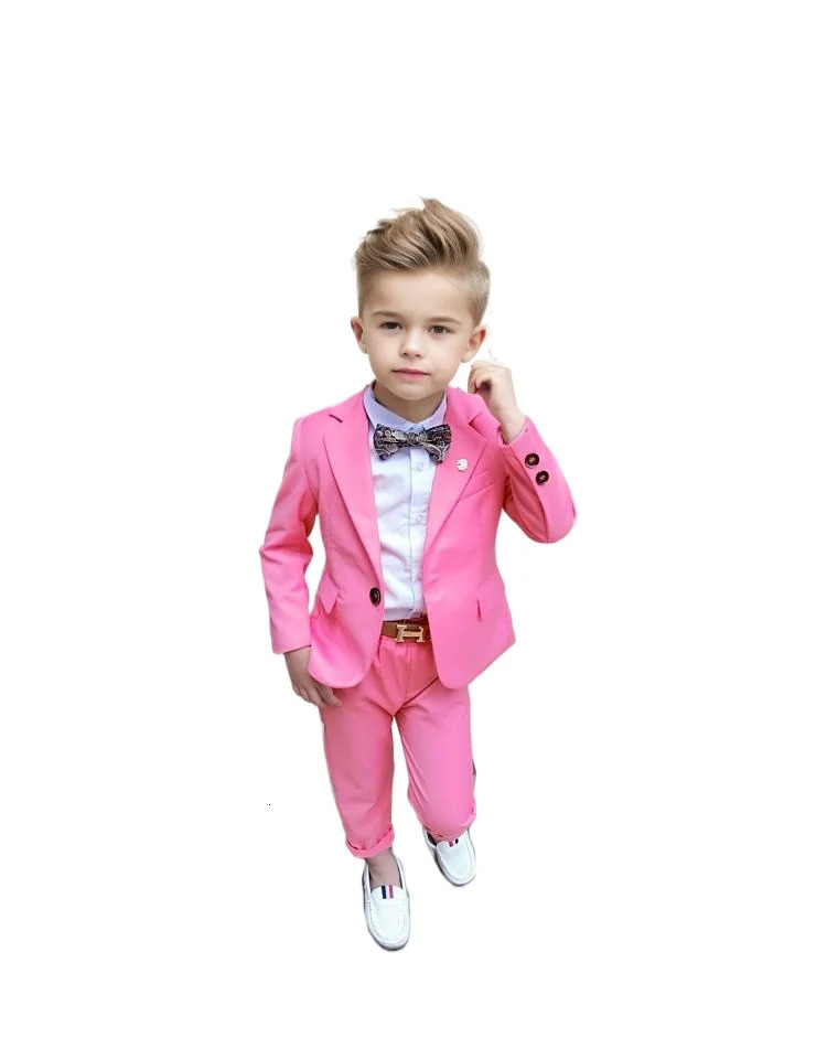 Childrens Spring Pink Dress Suits Boys Host Performance Birthday Party Pography Costume Kids Jacket Pants 2pcs Outfit 250219