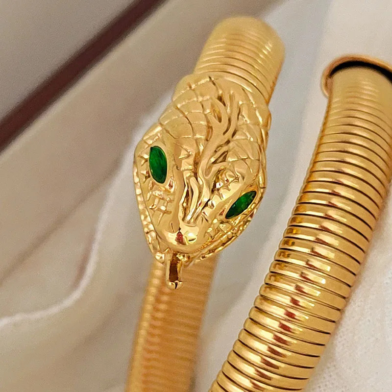 Green black cz eye elastic wrap bangles stainless steel snake bangles for women vintage stainless steel jewelry in 250220