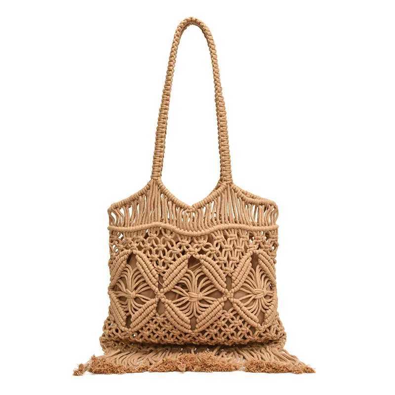 Summer beach bag womens mesh rope knitted bucket shoulder bag mesh hollow travel shopping bag womens fashion handbag Z250219