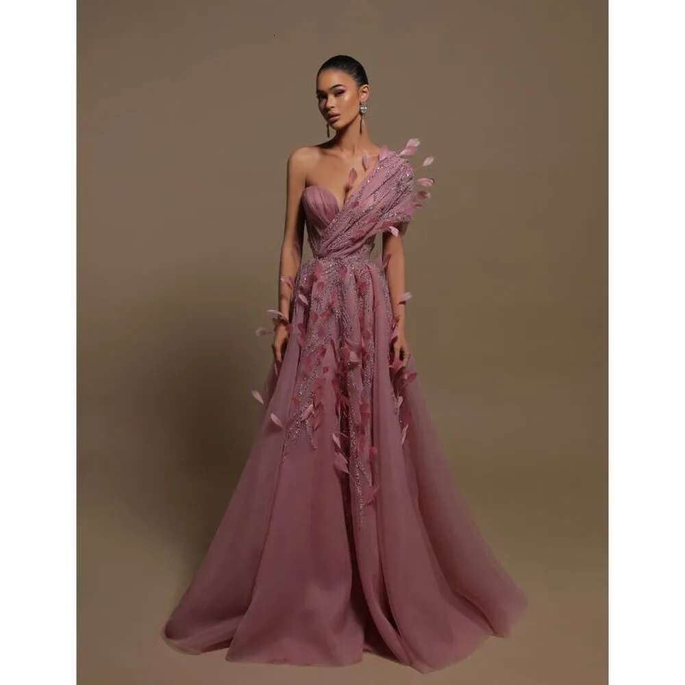 Fashion Feathers Prom For Women Beads Sequins Up To Floor The Evening Gowns Chic Draped Party Dresses