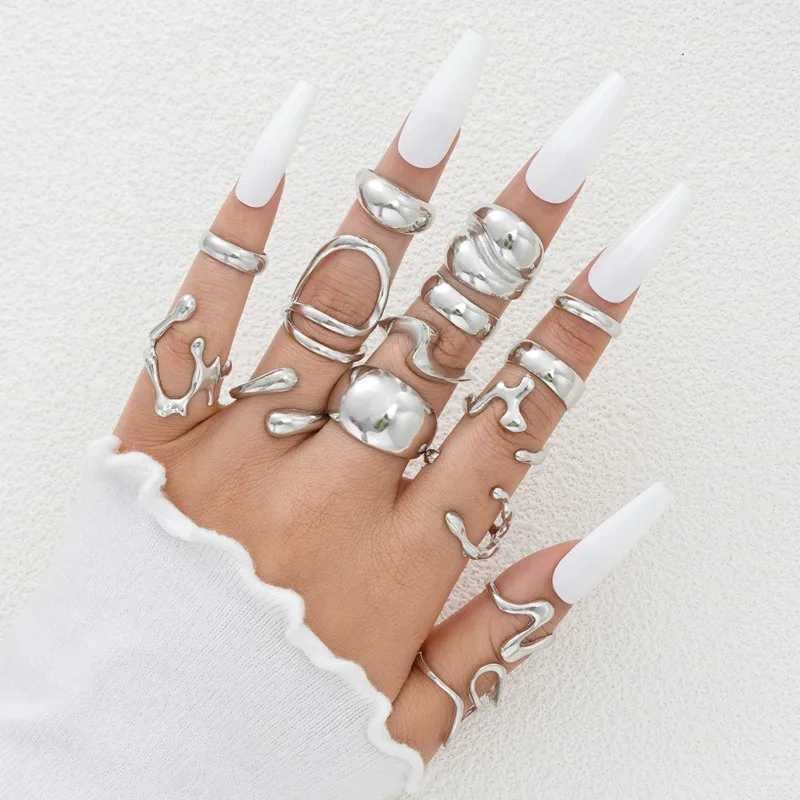 New 15 piece set of luxurious vintage split ring jewelry with gold silver lava lines smooth Irregar ring X250220