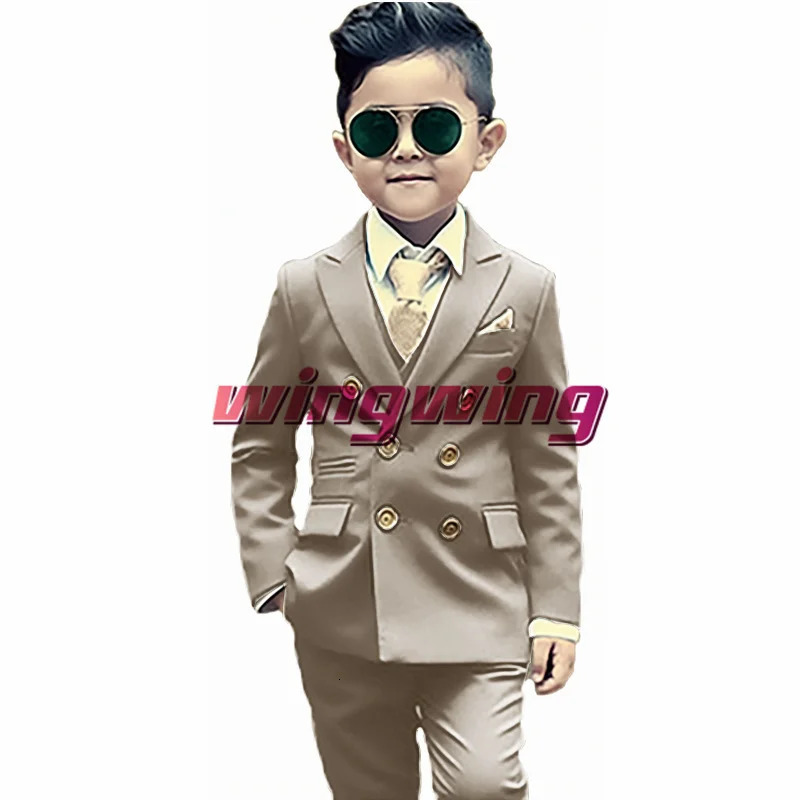 Green Boys Suit Wedding Two Piece Double Breasted Jacket Pants Fashion Gold Button Clothes Kids Blazer 250219