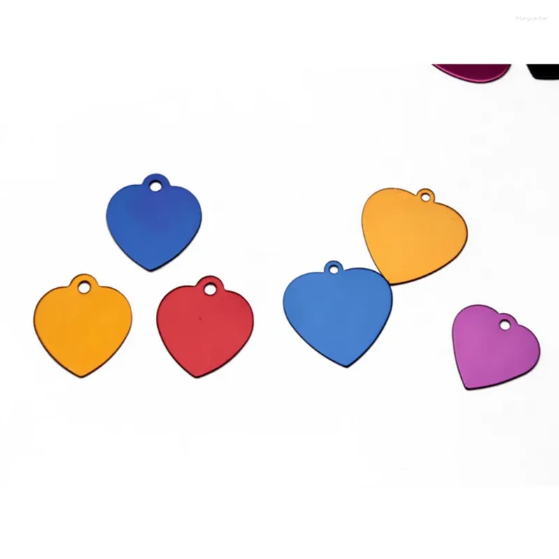 Dog Tag 50 Pcs/Lot Pet ID Tags Colorful Heart Shape Anodized Aluminum Stamping Blanks Discs For Craft Pendant