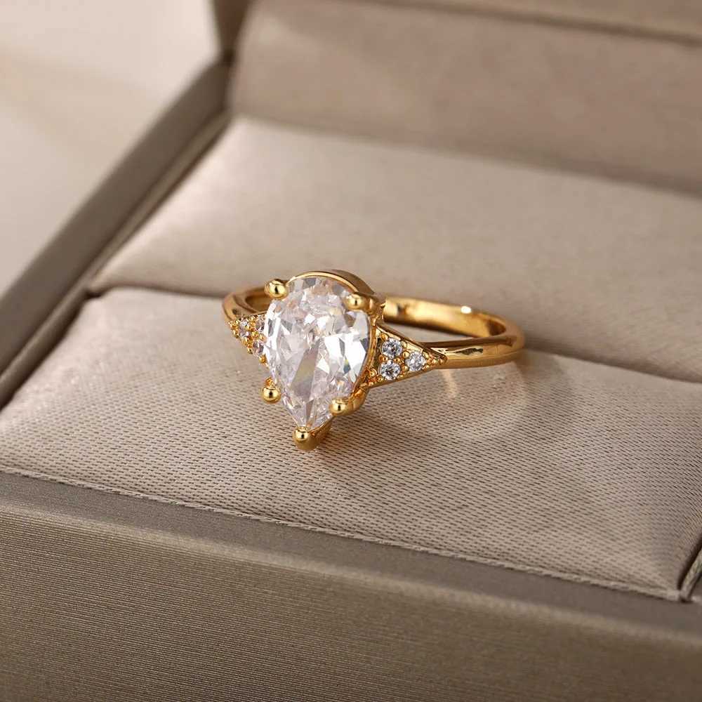 StainlESS Steel Water Drop Rings For Wen Shiny Wedding Couple Ring 2022 Trend Aesthetic Jewelry Gift Bague Femme X250220