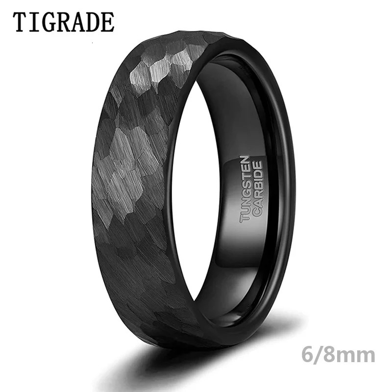 Tigrade 6mm 8mm Hammered Tungsten Wedding Rings for Men Women Black Brushed Mens Wedding Band Comfort Fit Size 6-15 250218