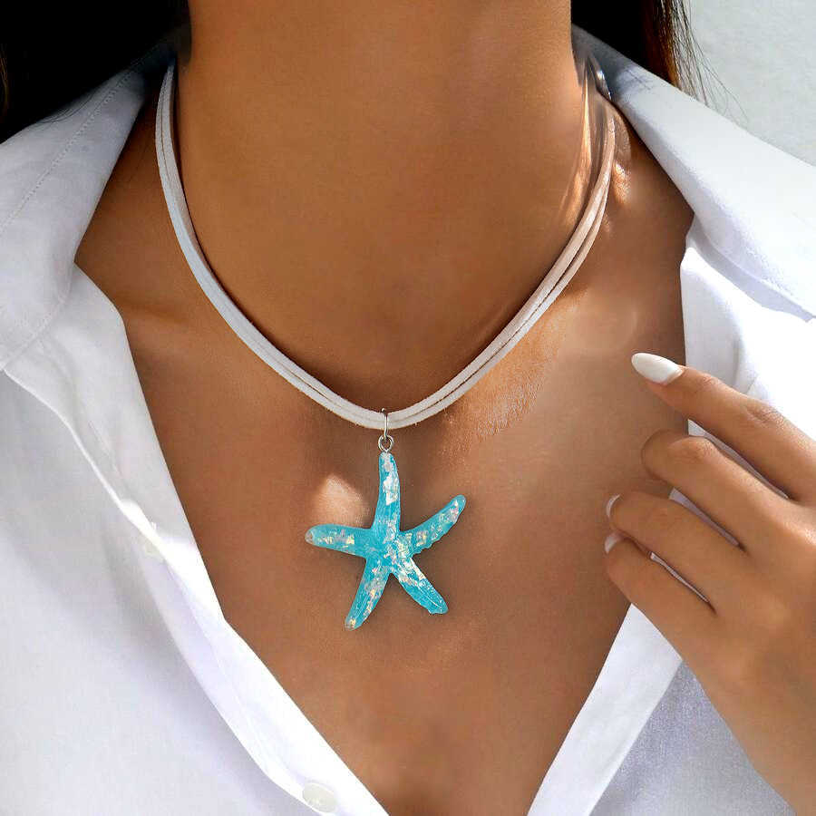 Pendant Necklaces Bohemian style starfish pendant necklace beach and seaside vacation accessories star shaped womens collarbone chain H25219