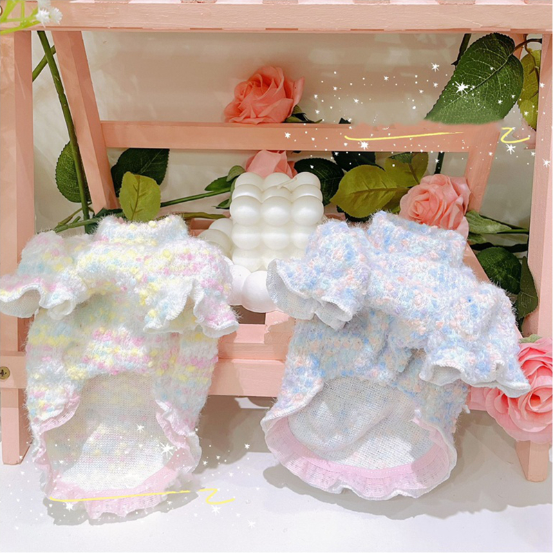 Small Dog Sweater with Candy Colored Plush Knit Fashionable Bubble Sleeve Dog Sweater Cold Weather Puppy Clothes for Chihuahua, Yorkie, Teddy and Smal