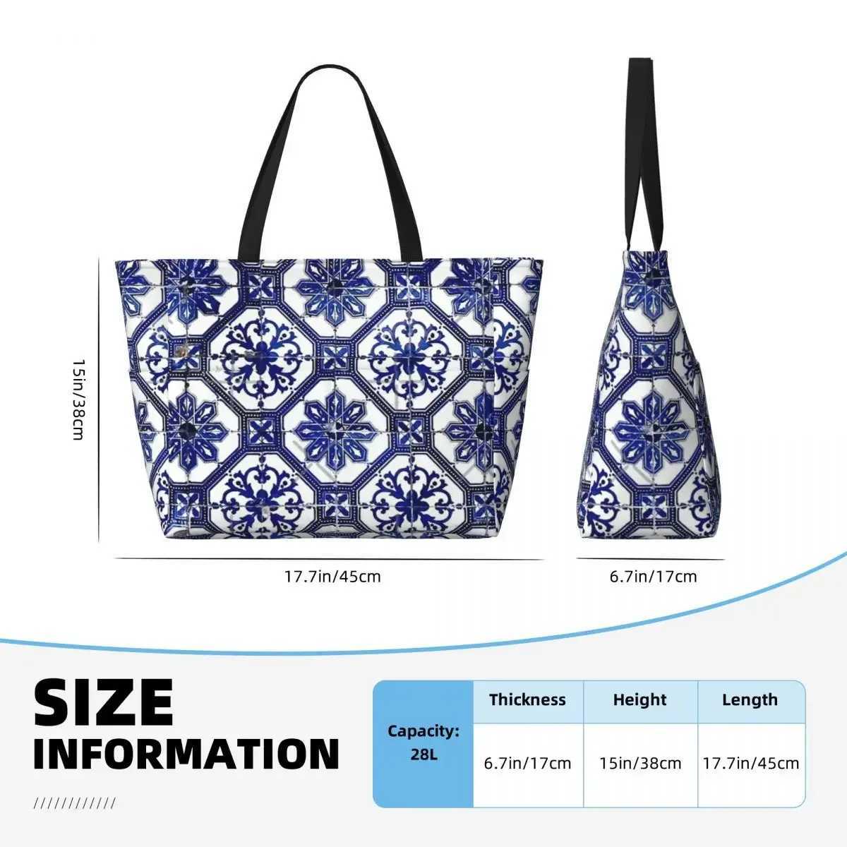 Blue And White Portuguese Tile Beach Travel Bag Tote Fashionable Adult Gifts Shoulder Multi-Style Pattern Z250219