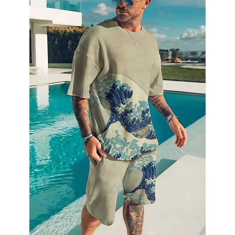 Men's Tracksuits Van Gogh Starry Night Painting 3D Printing Mens Track Clothing Set Mens Street Clothing Shorts 2-piece Sportswear Mens Clothing 