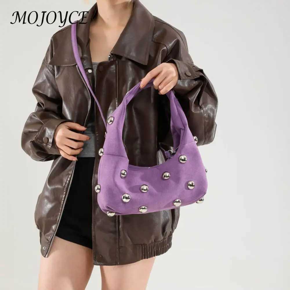 Women Faux Suede Shoulder Bag Adjustable Strap Fashion Zipper Closure Punk Style Satchel Purse Outdoor Travel Bag Y250218