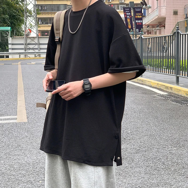 Plus Size 5XLM Mens Side Slit Tshirt Solid Color t shirt Men Women Causal Oneck Basic Male Oversized Tops 4 Colors 250213