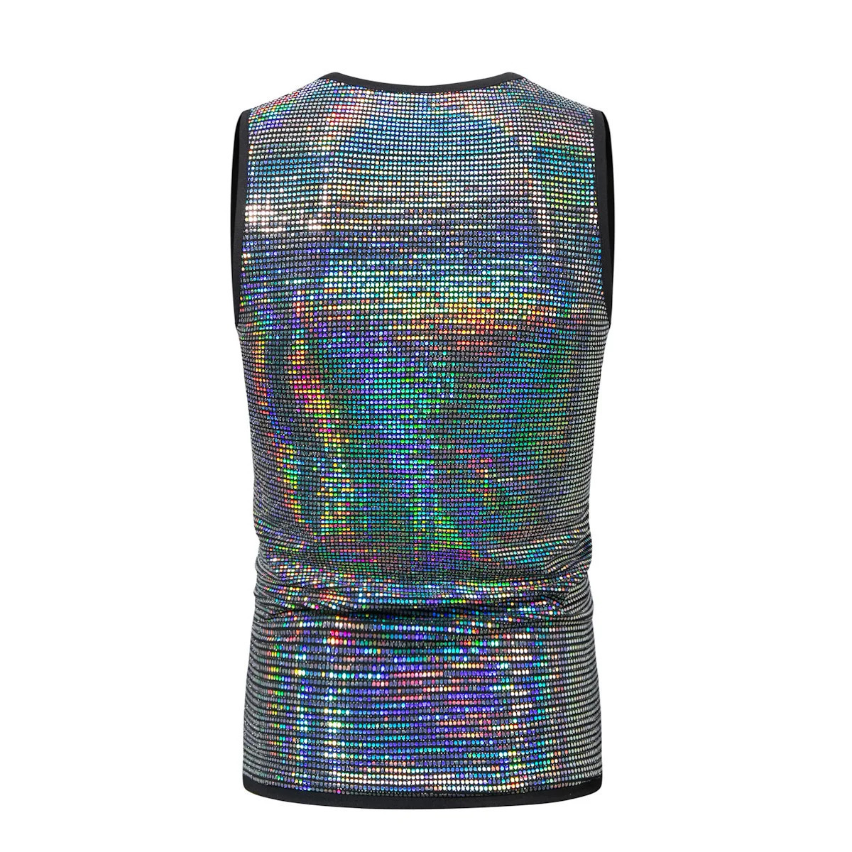 #4123 Sequined Tank Top Men Round Neck Gold Red Silver Hip Hop Tank Top Man Streetwear Shinny Sleeveless Mens T Shirt Summer 250219