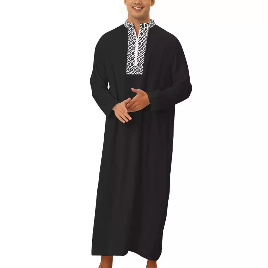 Ethnic Clothing New Muslim Middle East Arab Dubai Malaysian Men's Loose Robe Pocket Zip Shirt