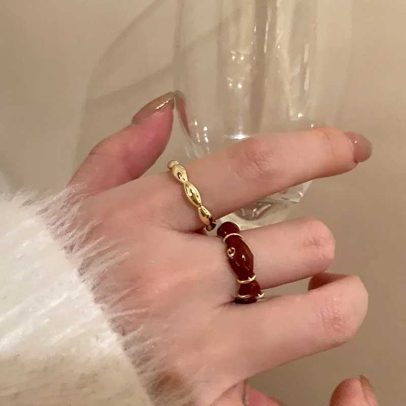 Vintage Red Drop Glass Rings for Wen Fashion Bamboo Knot Open Ring Engagement Wedding Jewelry Fashion Girlfriend Gifts X250220