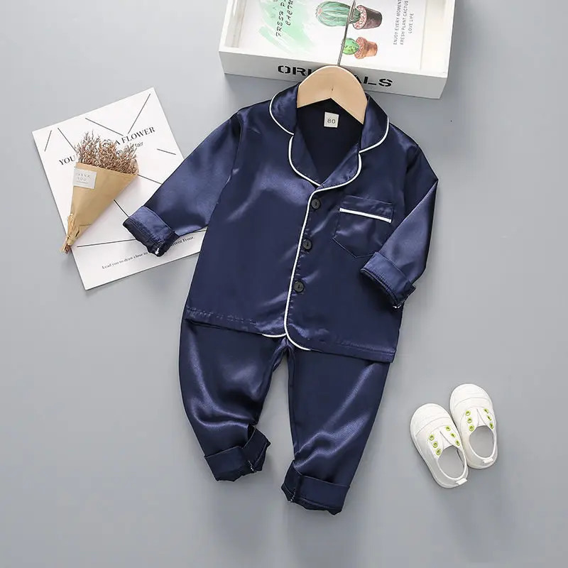 Boys Girls Kids Pajama Sets Causal Solid Long Sleeve T-Shirt Tops with Pants Toddler Baby Sleeping Clothes Pijamas Sleepwear 250219