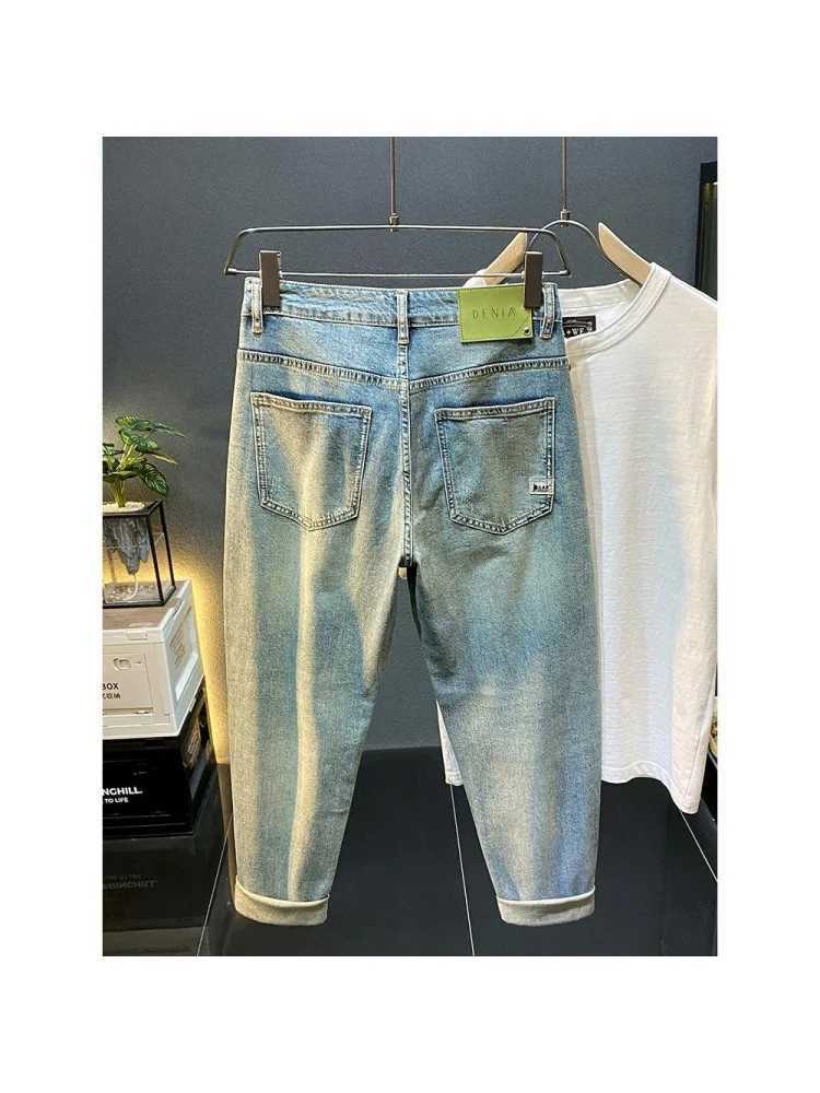 New Trendy Brand Minimalist Basic Versatile Scratch Jeans For Men Loose Retro Blue Tapered Washed Casual Hair Small Leg Pants X250220