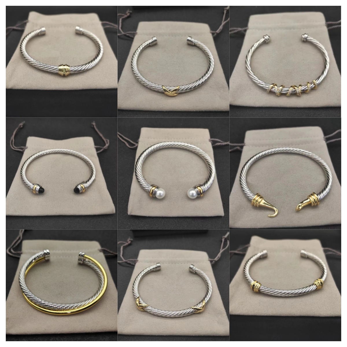 Designer Fashion Vintage Cable Bracelet Sier Gold Jewelry Pearl Women Men Cuff Bangle 20 Options 5/7Mm Size Holiday Gift High Quality TOP Ff1