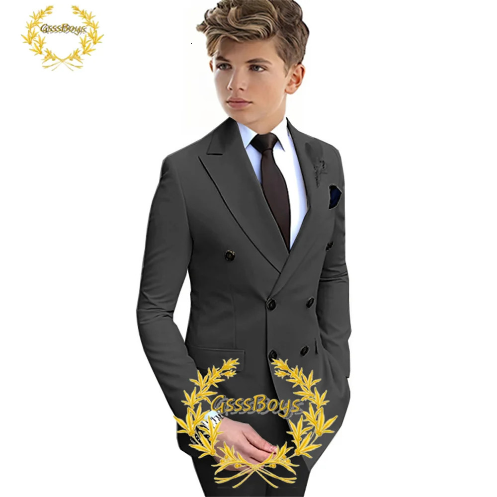 Lavender Boys Suit 2 Piece Double Breasted Jacket Pants Kids Wedding Tuxedo Formal Party Clothes 2-16 Years Old Outfit 250219