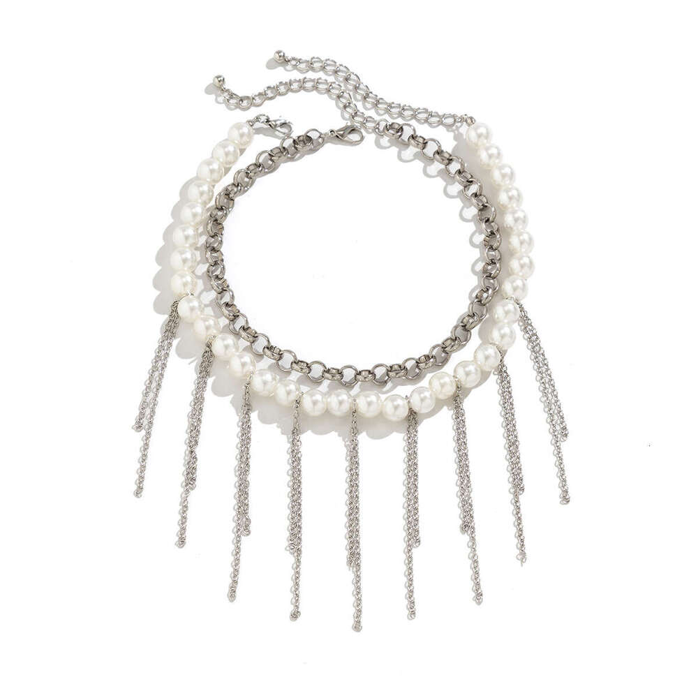 Imitation pearl tassel sweater chain with a sense of niche design, double layered for women's necklace jewelry