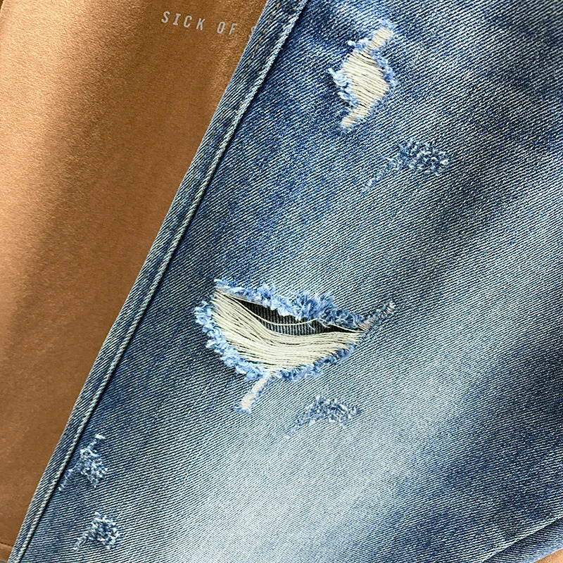 Mens Ripped Jeans Personality Fashion Tapered Hole Frayed Denim Trousers Streetwear Casual Vintage Blue Pants Male Clothes 250219