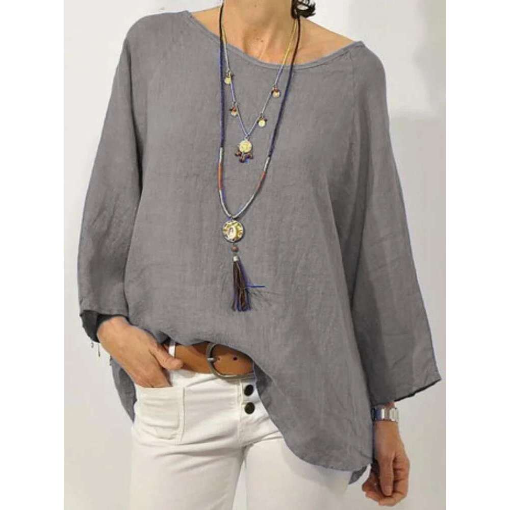 Summer Long Sleeve Solid Cotton En Shirts Female Casual Basic Robe Soft Tunic Oversized Blouse For Women Tops