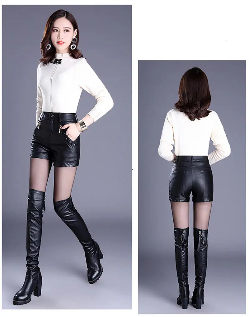 Large Size 4XL Leather Shorts Women Autumn Winter PU Leather Sexy Shorts Straight Slim High Waist Short Femme Women Shorts 250214