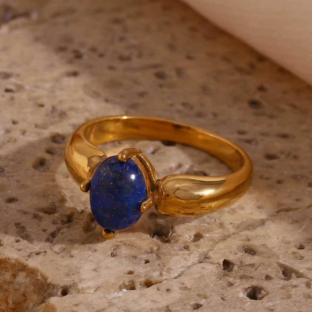 E.B. Luxury Stainless Steel Gold Plated Natural Stone Laips Turquoise Cubic Zirconia Rings For Wen stainless steel ring X250220