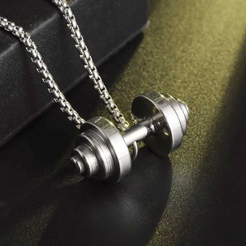 Stainl Steel Weightlifting Dumbbell Pendant Muscle Man Fitn Bobuilding Baell Necklace Women Gym Sports JewelryXJ250219