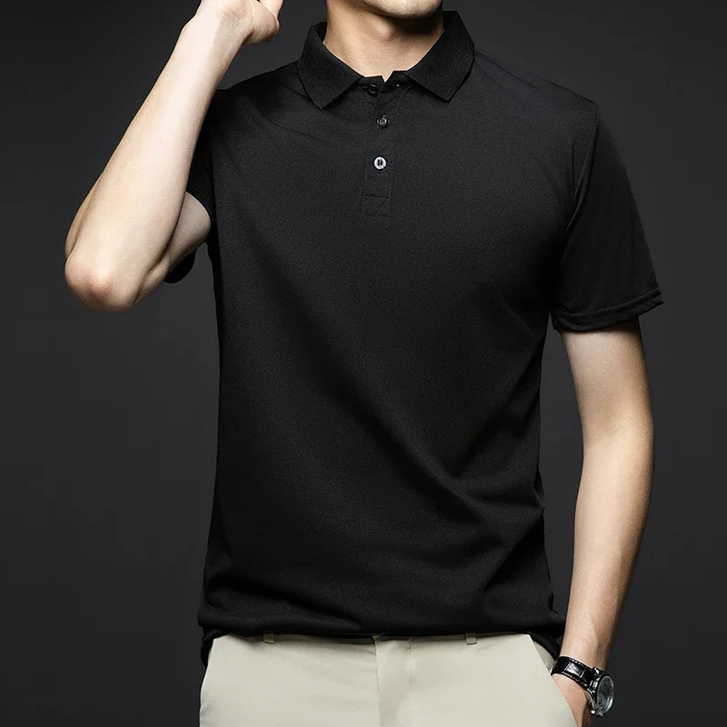 Mens Fashion Solid Short Sleeved Polo Shirt Summer Breathable Comfortable Top 250220